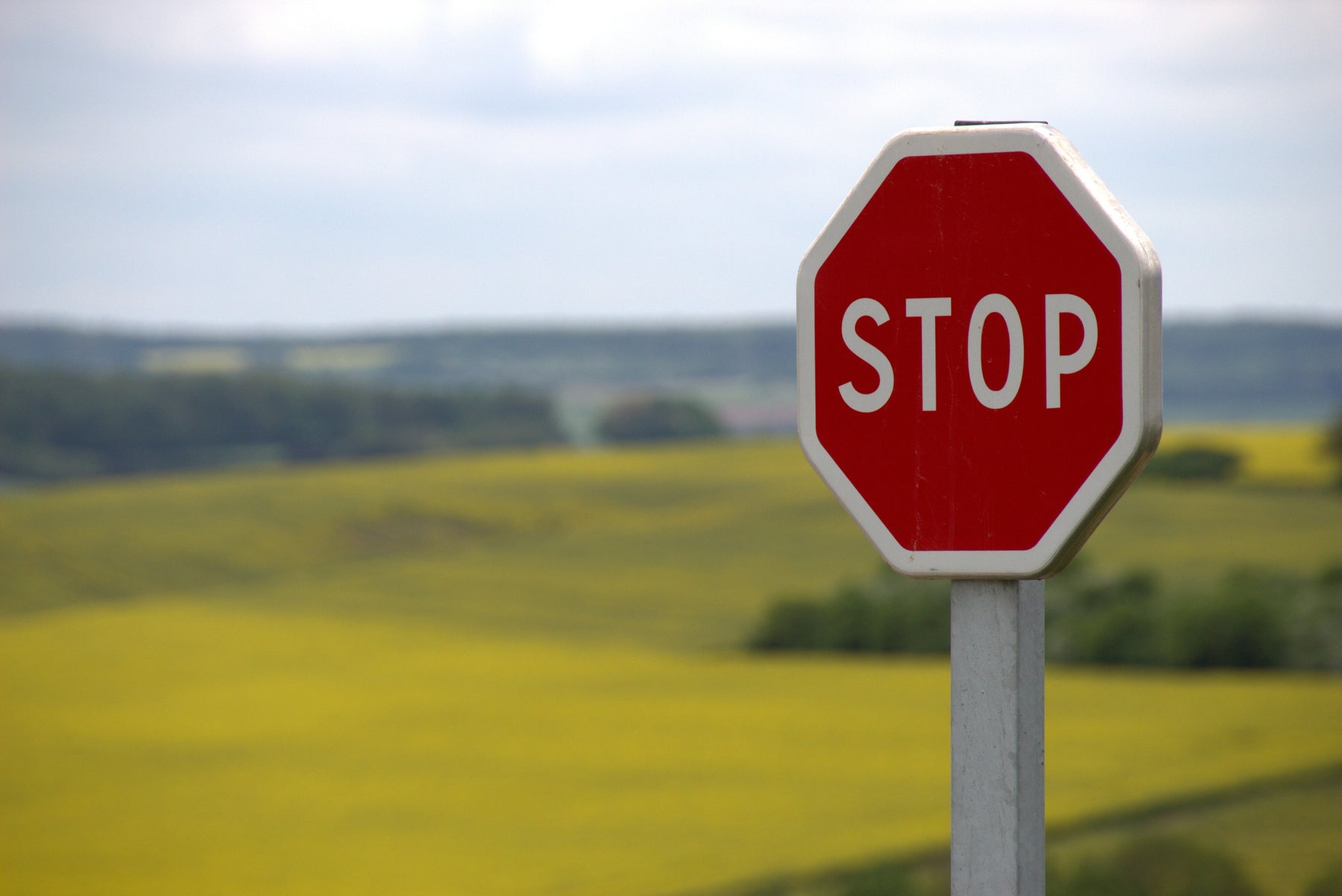 Rotes Stopschild vor Landschaft