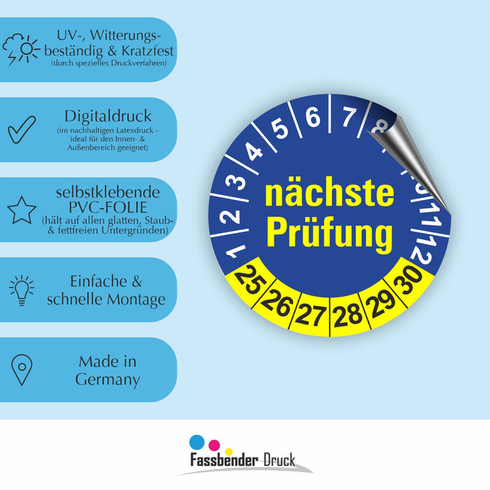 Nächste Prüfung BLAU/GELB Wartungsetiketten / Prüfplaketten / Prüfetiketten