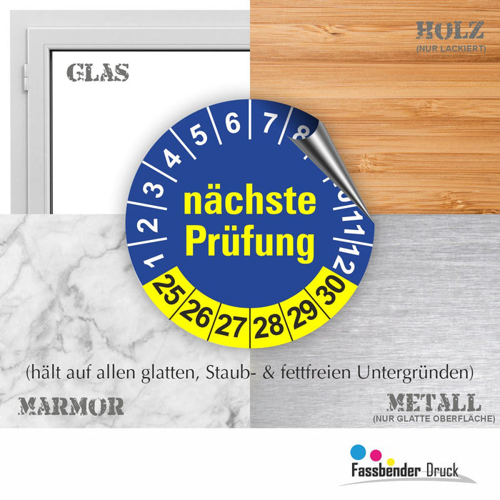 Nächste Prüfung BLAU/GELB Wartungsetiketten / Prüfplaketten / Prüfetiketten