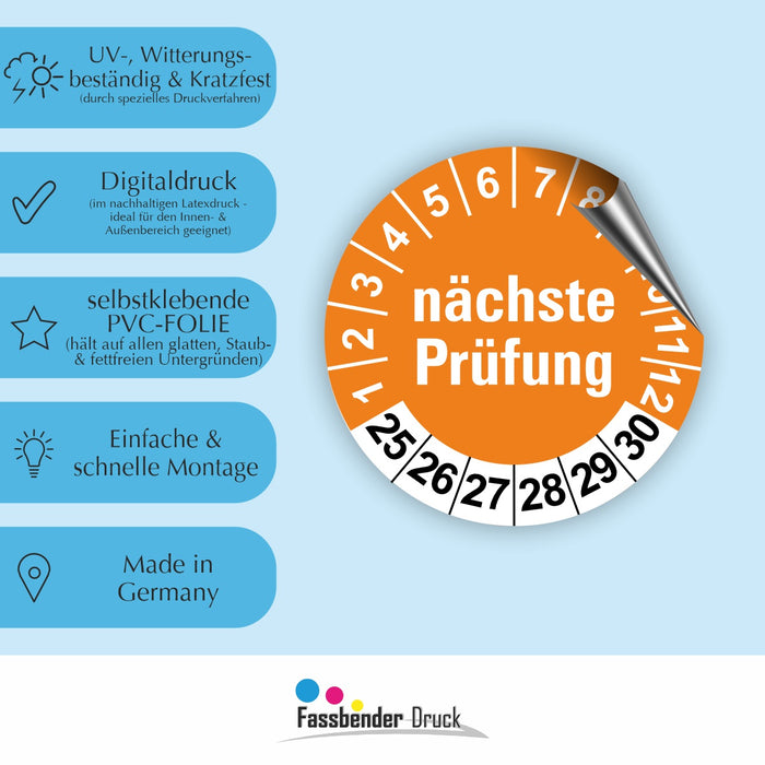 Nächste Prüfung ORANGE Wartungsetiketten / Prüfplaketten / Prüfetiketten