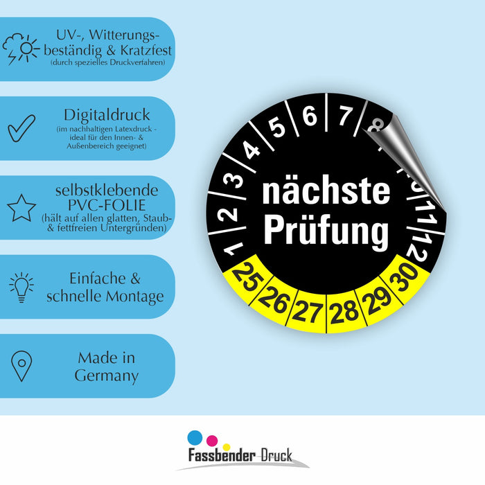 Nächste Prüfung SCHWARZ/GELB Wartungsetiketten / Prüfplaketten / Prüfetiketten