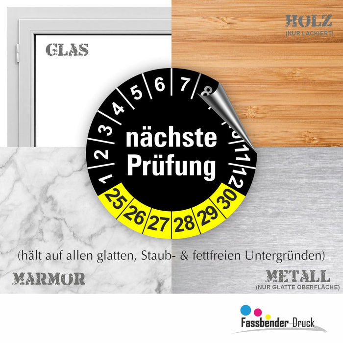 Nächste Prüfung SCHWARZ/GELB Wartungsetiketten / Prüfplaketten / Prüfetiketten