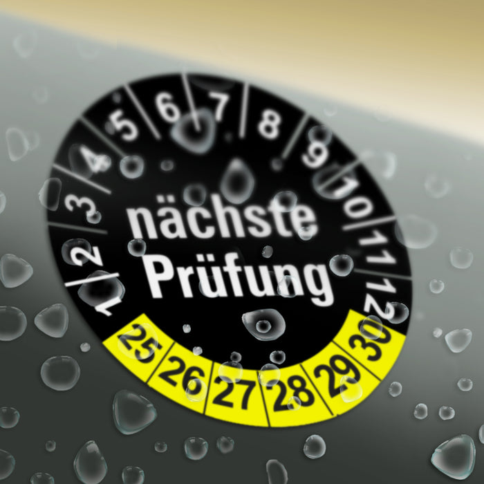 Nächste Prüfung SCHWARZ/GELB Wartungsetiketten / Prüfplaketten / Prüfetiketten
