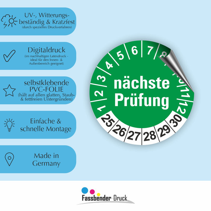 Nächste Prüfung GRÜN Wartungsetiketten / Prüfplaketten / Prüfetiketten