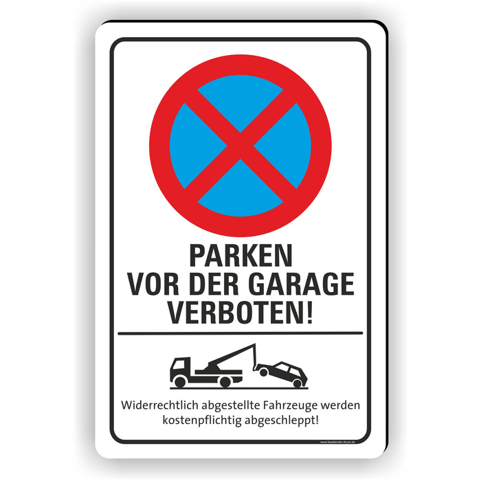 PV-029 Parken vor Garage verboten Hochformat – Schild mit Abschleppsymbol