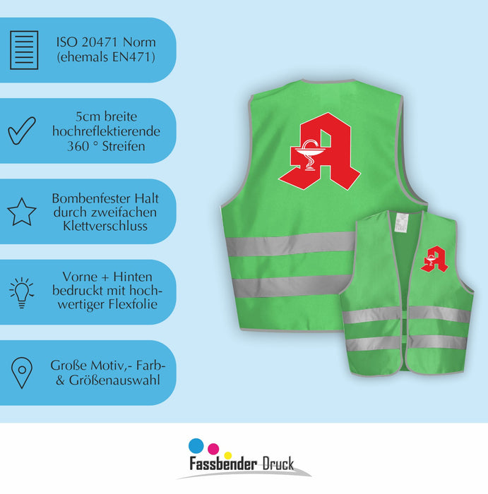 APOTHEKE Warnweste | Signalweste | Sicherheitsweste nach ISO 20471 | 6 Farben + 3 Größen