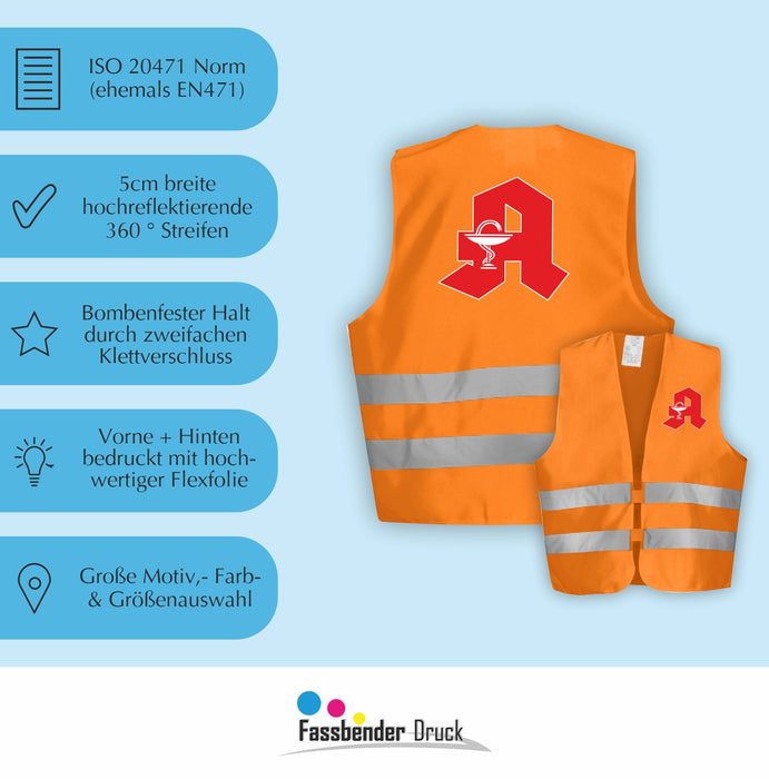 APOTHEKE Warnweste | Signalweste | Sicherheitsweste nach ISO 20471 | 6 Farben + 3 Größen