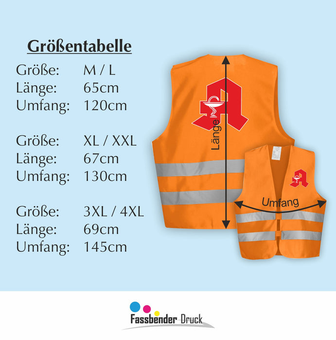 APOTHEKE Warnweste | Signalweste | Sicherheitsweste nach ISO 20471 | 6 Farben + 3 Größen