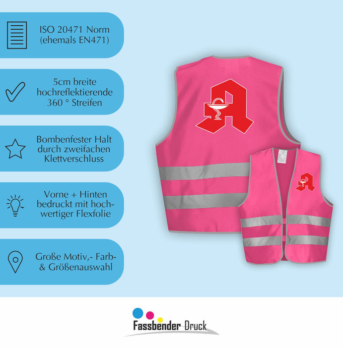 APOTHEKE Warnweste | Signalweste | Sicherheitsweste nach ISO 20471 | 6 Farben + 3 Größen