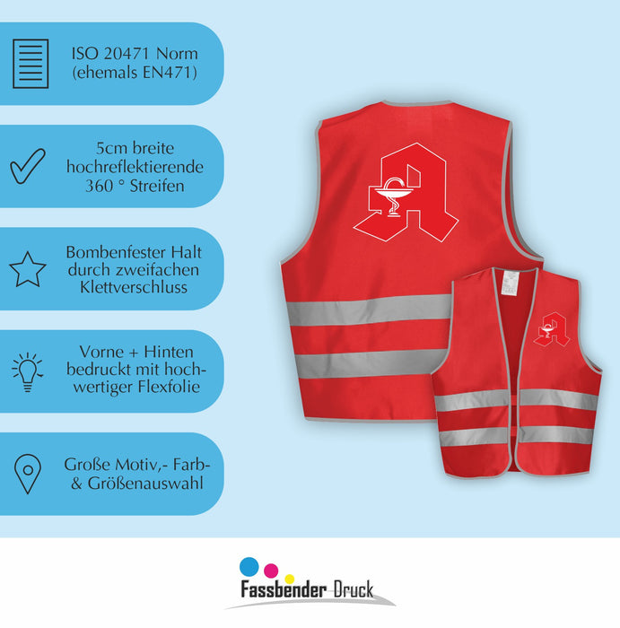 APOTHEKE Warnweste | Signalweste | Sicherheitsweste nach ISO 20471 | 6 Farben + 3 Größen