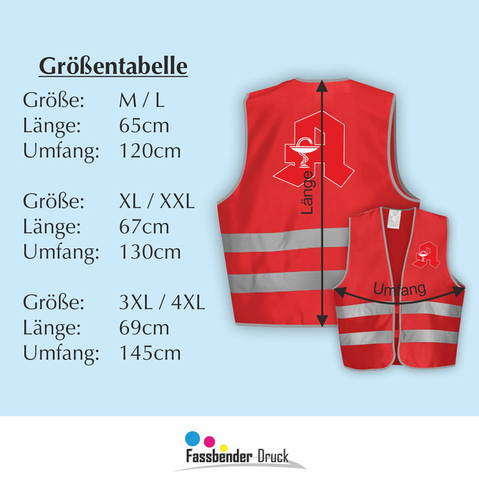 APOTHEKE Warnweste | Signalweste | Sicherheitsweste nach ISO 20471 | 6 Farben + 3 Größen