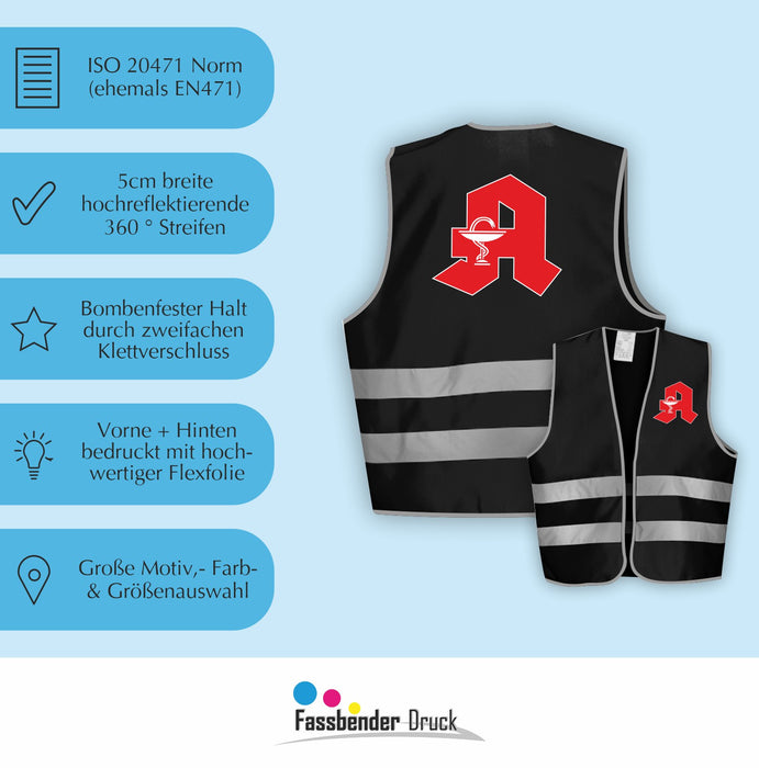 APOTHEKE Warnweste | Signalweste | Sicherheitsweste nach ISO 20471 | 6 Farben + 3 Größen
