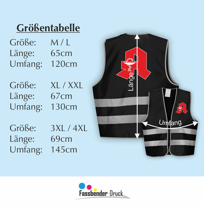 APOTHEKE Warnweste | Signalweste | Sicherheitsweste nach ISO 20471 | 6 Farben + 3 Größen