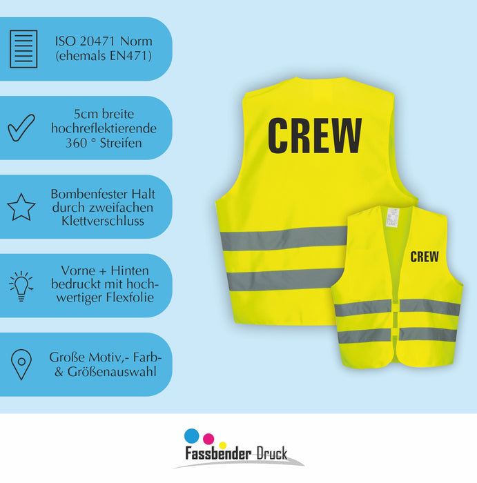 CREW Warnweste | Signalweste | Sicherheitsweste nach ISO 20471 | 6 Farben + 3 Größen