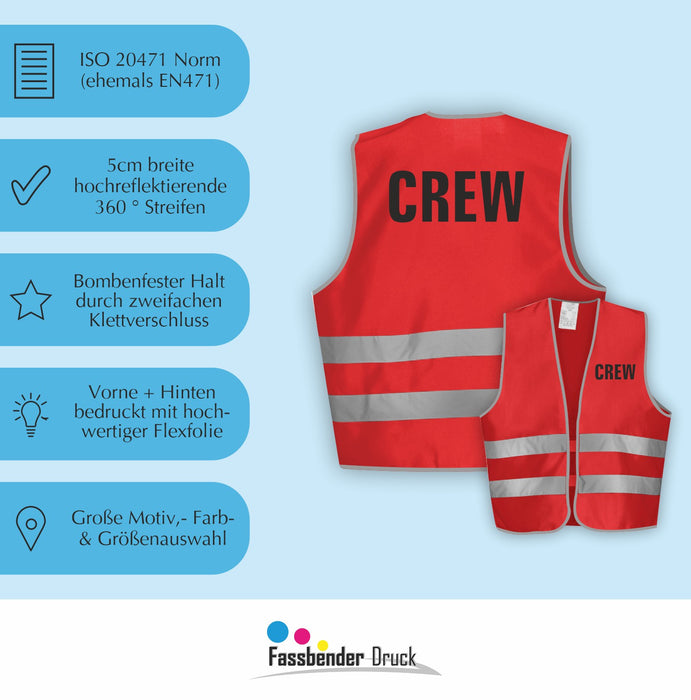 CREW Warnweste | Signalweste | Sicherheitsweste nach ISO 20471 | 6 Farben + 3 Größen