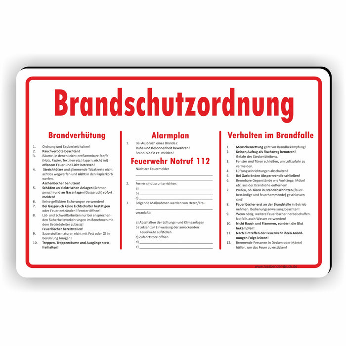 Brandschutzordnung - Brandverhütung - Alarmplan - Verhalten im Brandfall