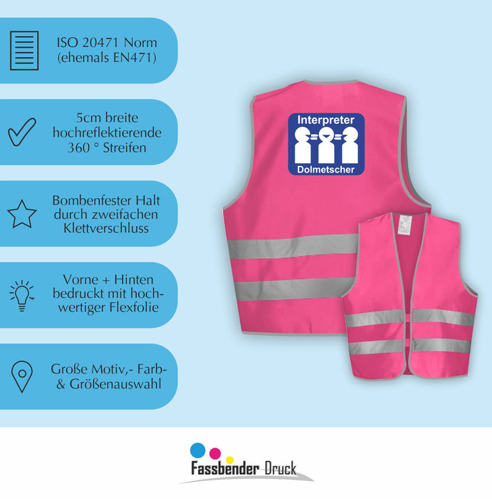 DOLMETSCHER Warnweste | Signalweste | Sicherheitsweste nach ISO 20471 | 6 Farben + 3 Größen