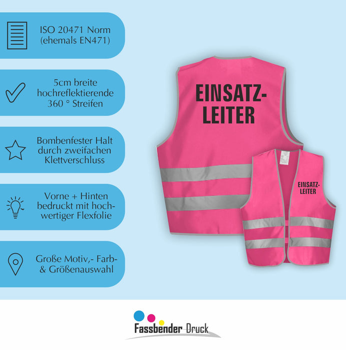 EINSATZLEITER Warnweste | Signalweste | Sicherheitsweste nach ISO 20471 | 6 Farben + 3 Größen