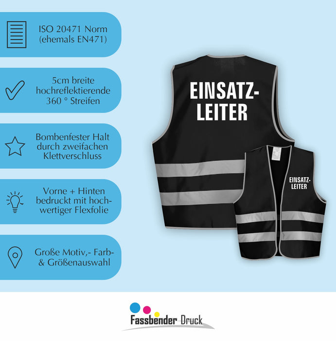 EINSATZLEITER Warnweste | Signalweste | Sicherheitsweste nach ISO 20471 | 6 Farben + 3 Größen