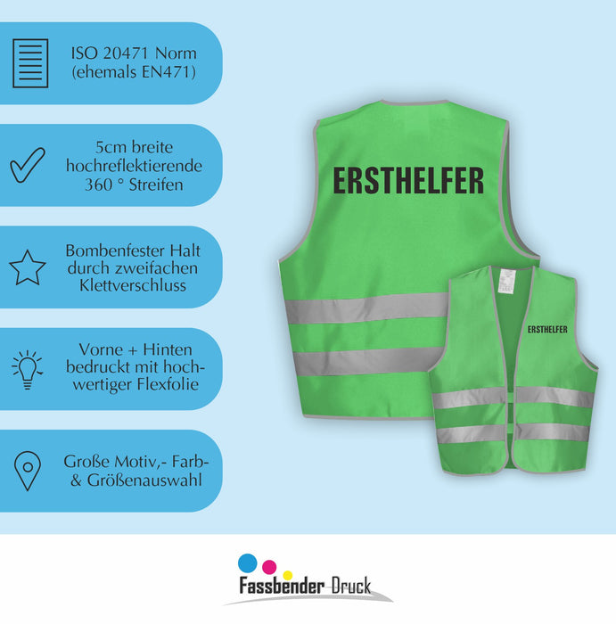 ERSTHELFER Warnweste | Signalweste | Sicherheitsweste nach ISO 20471 | 6 Farben + 3 Größen