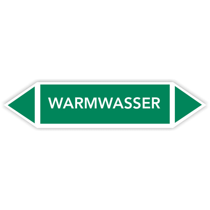 Rohrleitungskennzeichen WARMWASSER nach DIN EN 2403:2014-06 und TRGS 201- mit 2 spitzen zum selber ausrichten