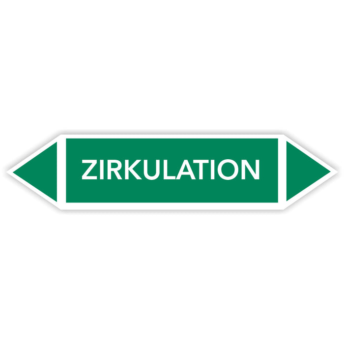 Rohrleitungskennzeichen ZIRKULATION nach DIN EN 2403:2014-06 und TRGS 201- mit 2 spitzen zum selber ausrichten