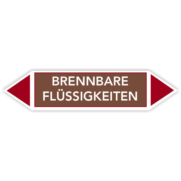 Rohrleitungskennzeichen BRENNBARE FLÜSSIGKEITEN nach DIN EN 2403:2014-06 und TRGS 201- mit 2 spitzen zum selber ausrichten