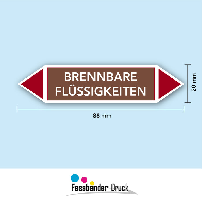 Rohrleitungskennzeichen BRENNBARE FLÜSSIGKEITEN nach DIN EN 2403:2014-06 und TRGS 201- mit 2 spitzen zum selber ausrichten