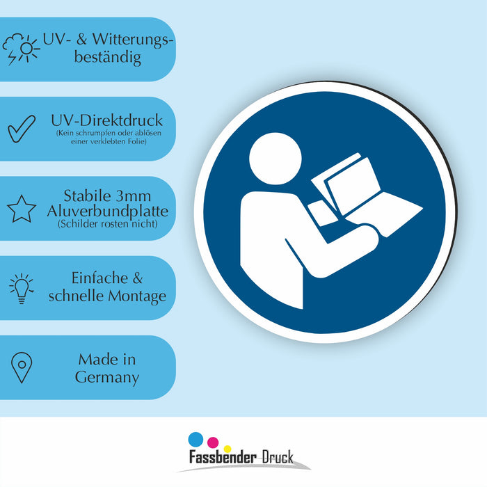 Gebotszeichen Gebrauchsanweisung beachten RUND (M002) nach DIN EN ISO 7010