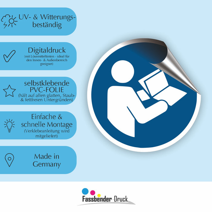 Gebotszeichen Gebrauchsanweisung beachten RUND (M002) nach DIN EN ISO 7010