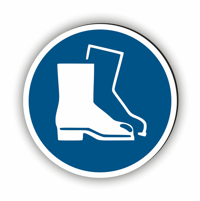 Gebotszeichen Fußschutz benutzen RUND (M008) nach DIN EN ISO 7010