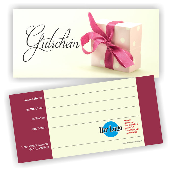 Gutschein mit Umschlag und Logodruck