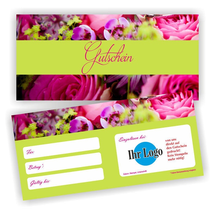 Blumen Gutschein mit Umschlag und Logodruck