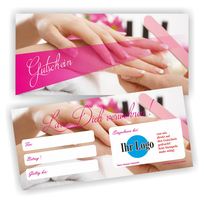 Nagelstudio Gutschein mit Umschlag und Logodruck