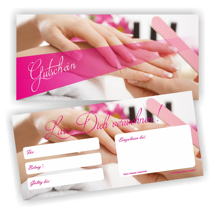 Nagelstudio Gutschein mit Umschlag und Logodruck