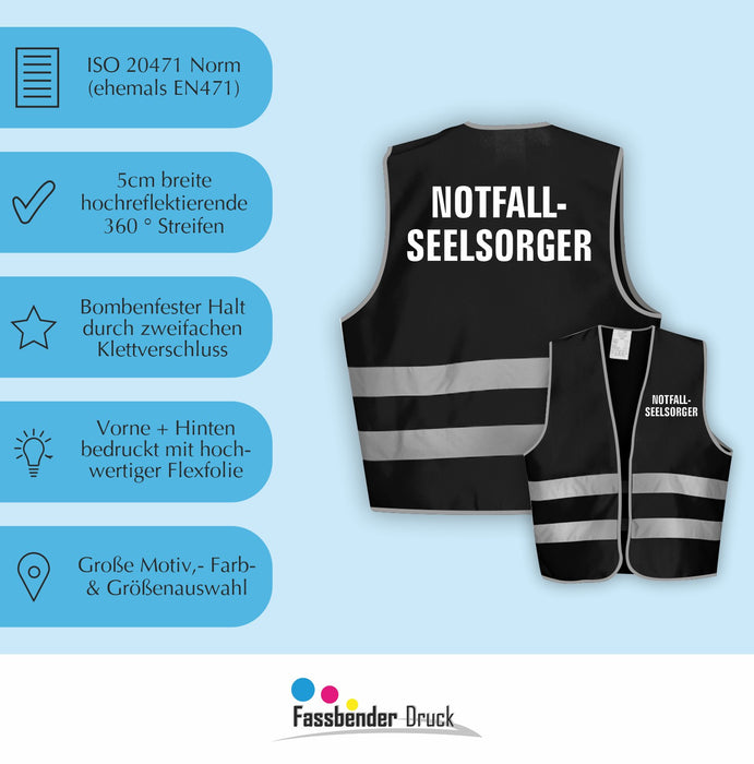 NOTFALLSEELSORGER Warnweste | Signalweste nach ISO 20471 | 6 Farben + 3 Größen