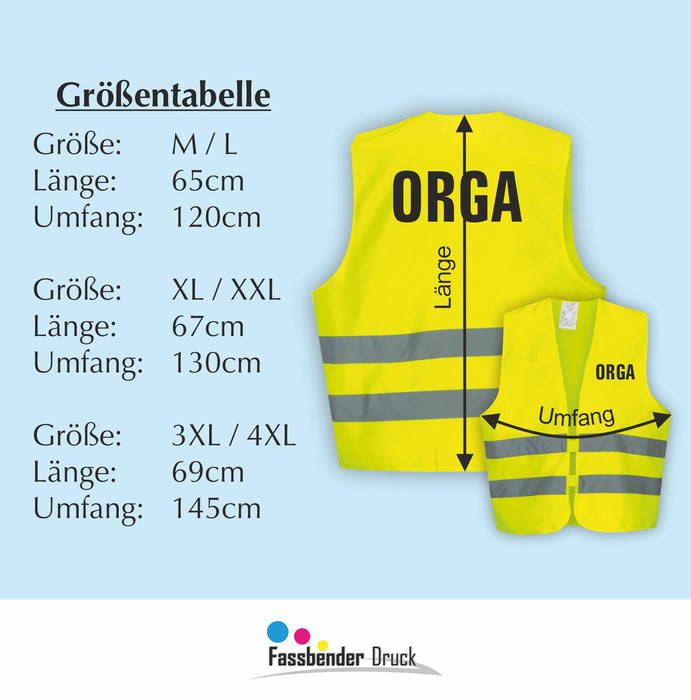 ORGA Warnweste | Signalweste | Sicherheitsweste nach ISO 20471 | 6 Farben + 3 Größen