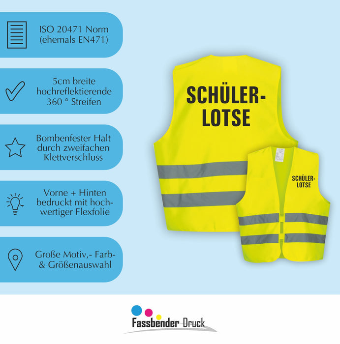 SCHÜLERLOTSE Warnweste | Signalweste | Sicherheitsweste nach ISO 20471 | 6 Farben + 3 Größen