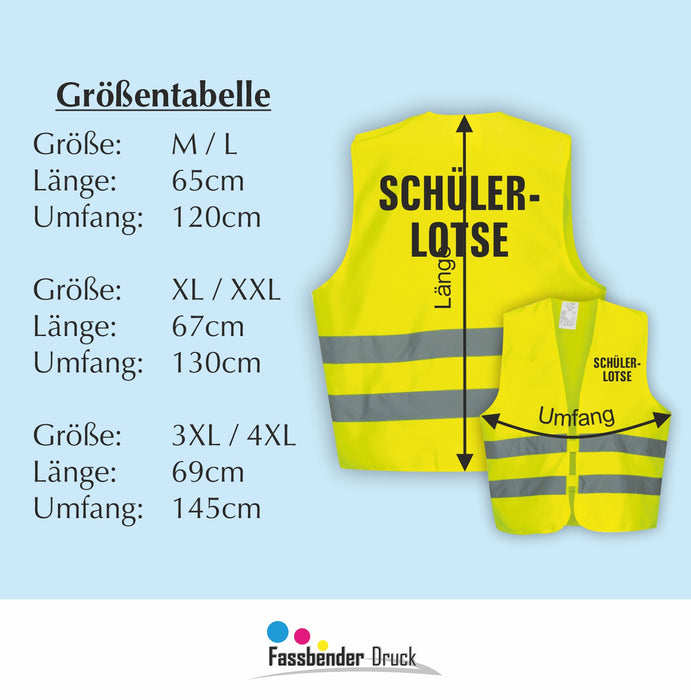 SCHÜLERLOTSE Warnweste | Signalweste | Sicherheitsweste nach ISO 20471 | 6 Farben + 3 Größen