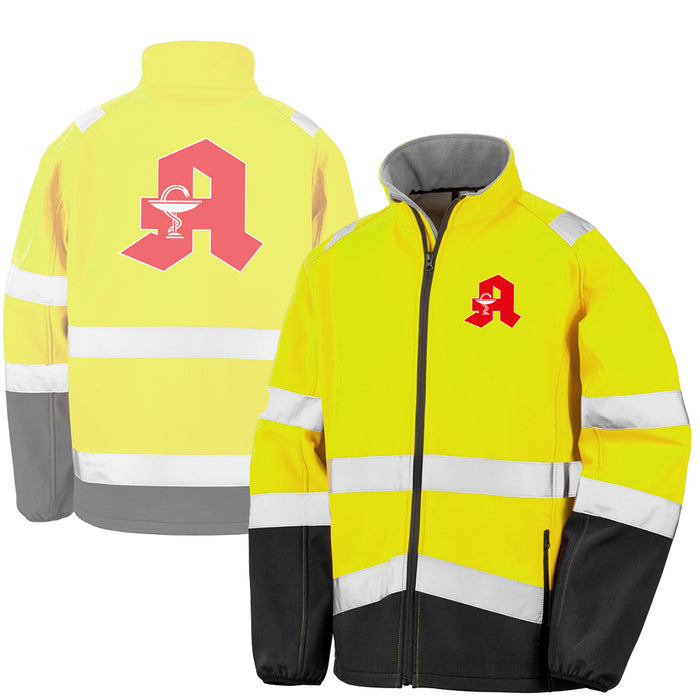APOTHEKE Softshell Warnjacke / Sicherheitsjacke mit Reißverschluss und Taschen