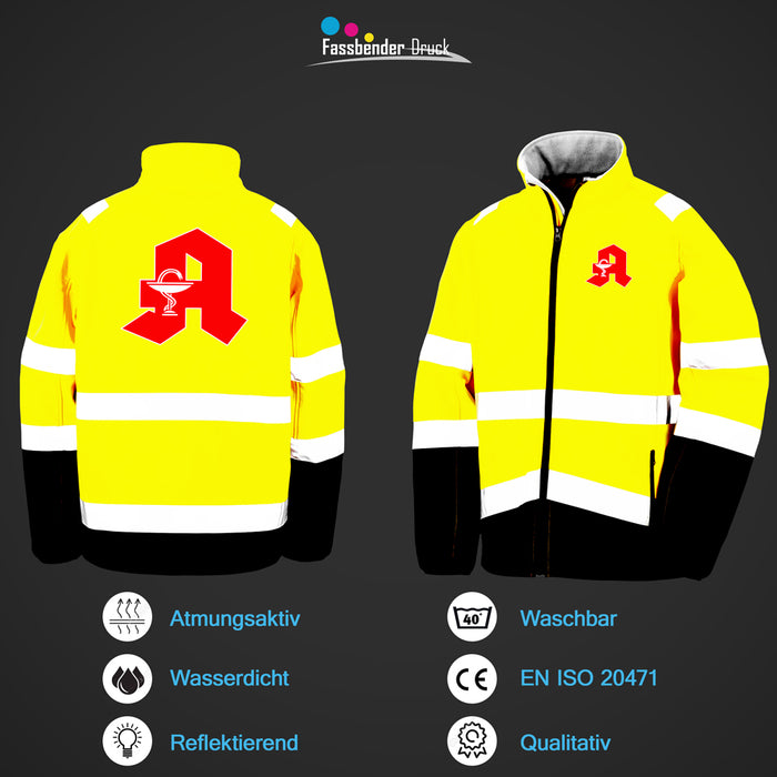 APOTHEKE Softshell Warnjacke / Sicherheitsjacke mit Reißverschluss und Taschen