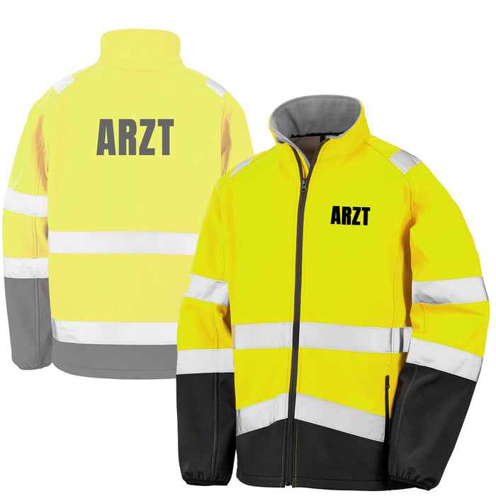 ARZT Softshell Warnjacke / Sicherheitsjacke mit Reißverschluss und Taschen