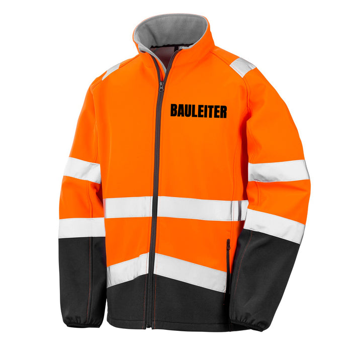 BAULEITER Softshell Warnjacke / Sicherheitsjacke mit Reißverschluss und Taschen