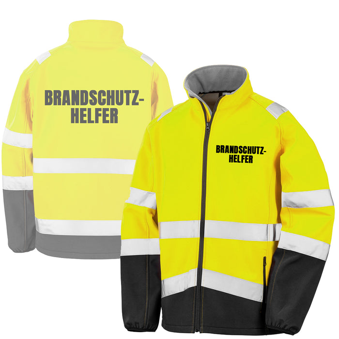 BRANDSCHUTZHELFER Softshell Warnjacke / Sicherheitsjacke mit Reißverschluss und Taschen