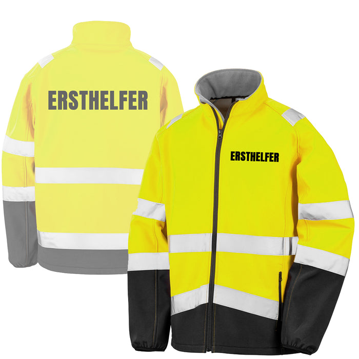 ERSTHELFER Softshell Warnjacke / Sicherheitsjacke mit Reißverschluss und Taschen
