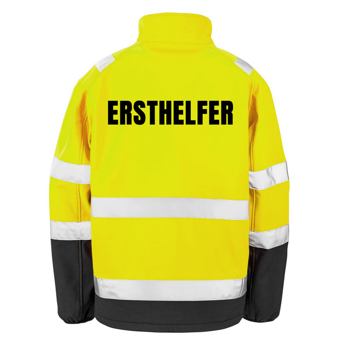 ERSTHELFER Softshell Warnjacke / Sicherheitsjacke mit Reißverschluss und Taschen