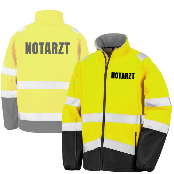NOTARZT Softshell Warnjacke / Sicherheitsjacke mit Reißverschluss und Taschen