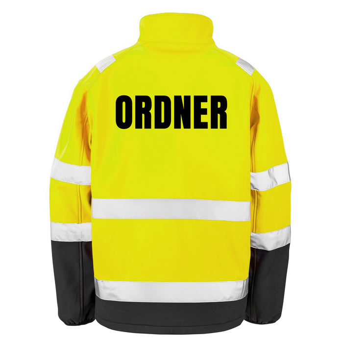 ORDNER Softshell Warnjacke / Sicherheitsjacke mit Reißverschluss und Taschen