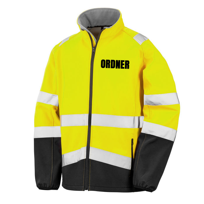ORDNER Softshell Warnjacke / Sicherheitsjacke mit Reißverschluss und Taschen