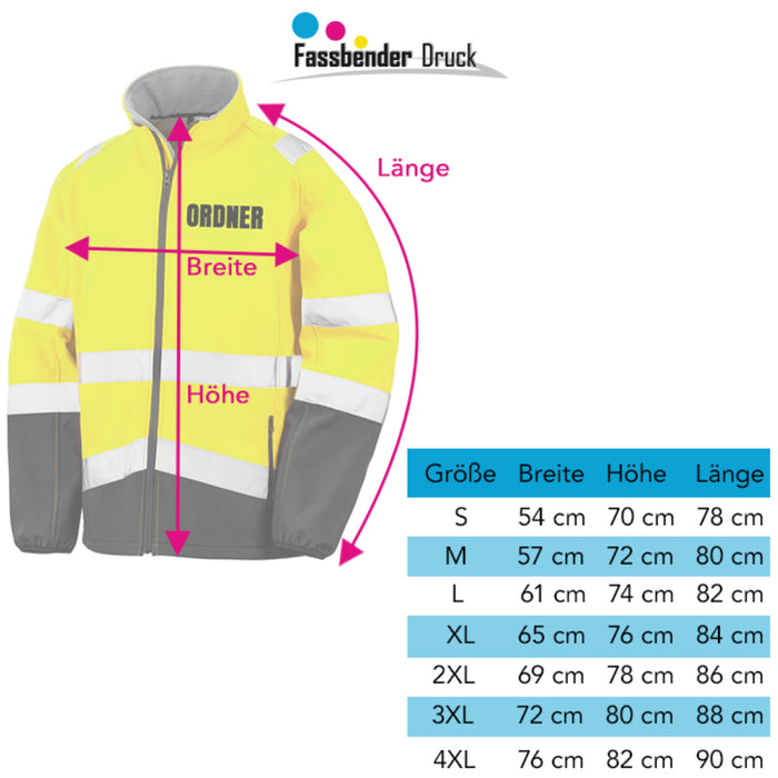 ORDNER Softshell Warnjacke / Sicherheitsjacke mit Reißverschluss und Taschen